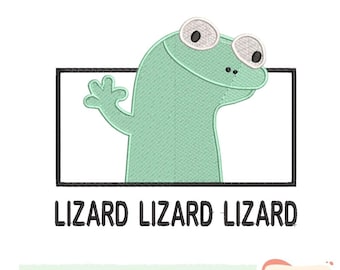 Funny Lizard Embroidery Design, Cute Cartoon Reptile Applique, Digital Machine Embroidery File Instant Download DST PES JEF VP3