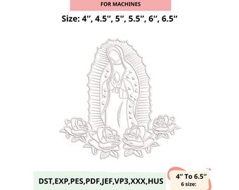 Projekt haftu Matki Boskiej, rysunek liniowy Matki Boskiej z Guadalupe (PES DST), plik haftu religijnego, projekt haftu katolickiego, zarys Guadalupe