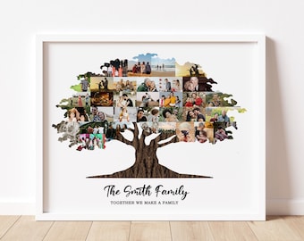 Custom Family Tree Photo Collage Gift, Family Tree Personalised Gift, Family Tree Wall Art Picture, Anniversary Gift for Parents, Family