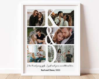 Personalized Couples Initial Print, Anniversary Photo Collage, Anniversary Gift For Boyfriend, First Anniversary Gift, Gift for Husband
