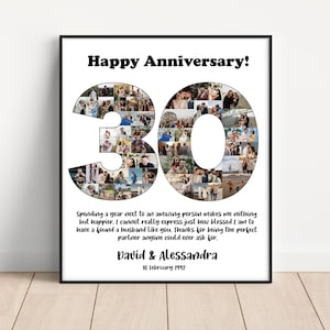 Personalized 30th Anniversary Gift, 30th Anniversary Photo Collage Gift, 30th Anniversary Collage Gift for Parents, 30 Years of Marriage