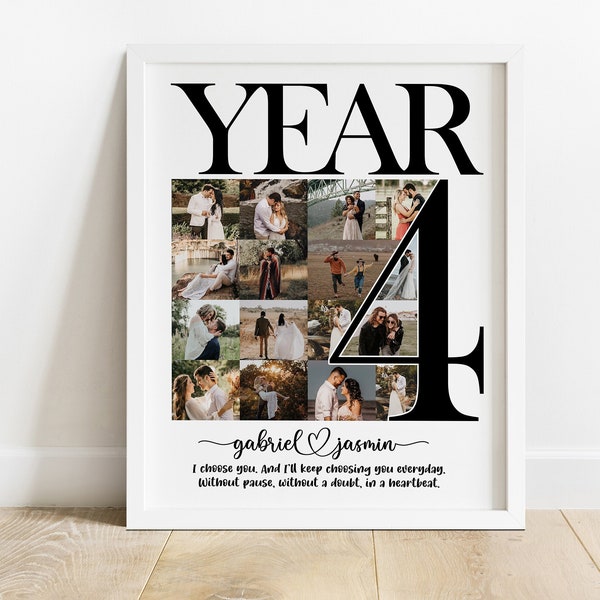 4 Year Anniversary Gift for Boyfriend, 4th Anniversary Collage for Husband, Custom Fourth Anniversary Collage Gift, 4 Years Together
