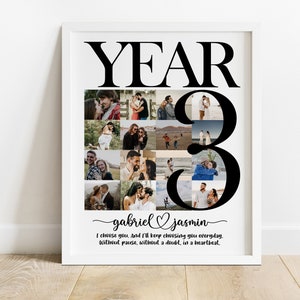 3rd Year Anniversary Gift Collage, Third Anniversary Photo Collage, Custom Number Photo Collage, Personalize Anniversary Collage, 3 year