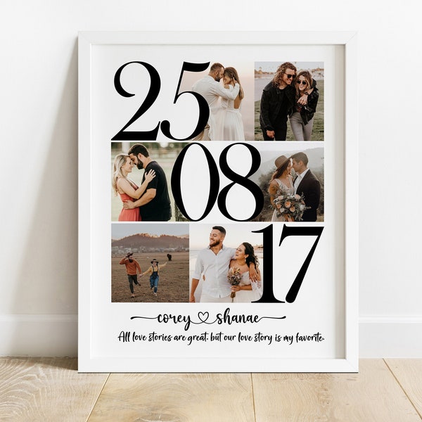 5th Anniversary Gift Photo Collage, 5 Year Anniversary Gift for Husband, Fifth Anniversary Collage Gift for Boyfriend, Number 5 Collage