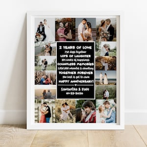 Custom 2 Year Anniversary Gift for Boyfriend, 2nd Anniversary Photo Collage, Second Anniversary Gift for Husband, Two Year Anniversary Gift