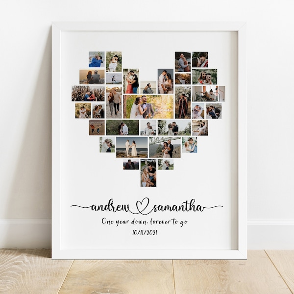 1 year Anniversary Gift for Husband, Personalize 1st Year Anniversary Photo Collage Gift, Custom Heart Photo Collage, One Year Wedding Gift