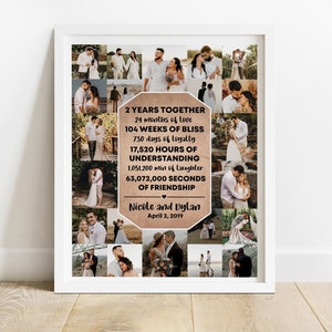Personalize 2nd Anniversary Gift for Husband, Second Anniversary Photo Collage for Boyfriend, 2 Year Anniversary, Two Year Anniversary Gift