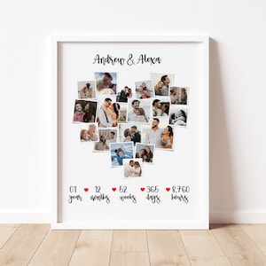 Personalize 1st Year Anniversary Photo Collage Gift, 1 year Anniversary Gift Husband, Custom Heart Collage, Heart Shape Photo Gift Collage