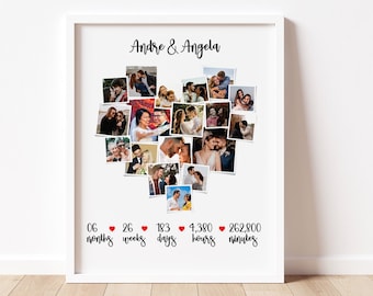 Personalized 6 months Anniversary Gift, 6th Month Anniversary Gift for Boyfriend, Custom Heart Photo Collage, Six Months Anniversary Gift