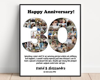 Personalized 30th Anniversary Gift, 30th Anniversary Photo Collage Gift, 30th Anniversary Collage Gift for Parents, 30 Years of Marriage