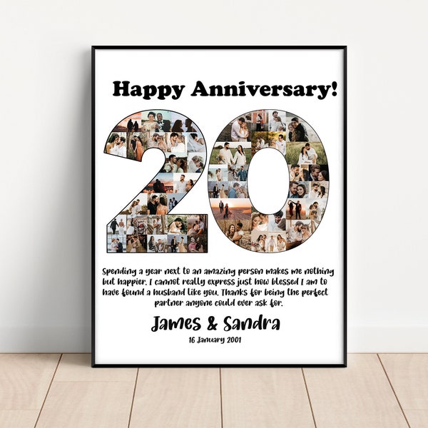 20th Anniversary Photo Collage, Personalized 20th Anniversary Gift for Husband, 20 Years Anniversary Gift for Him, Platinum Anniversary Gift