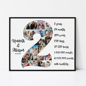 2 year anniversary gift for him, Personalize Second Anniversary Gift for Husband, 2nd Anniversary Gift for Boyfriend, Custom Photo Collage