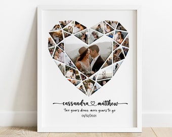 Collage de fotos de corazón personalizado, regalo de collage de aniversario para novio, collage de aniversario para esposo, regalo de foto de corazón de boda personalizado