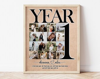 Collage de fotos personalizado para el primer aniversario, regalo personalizado para el primer aniversario de tu novio, regalo de boda para el primer año, regalo para el primer aniversario.