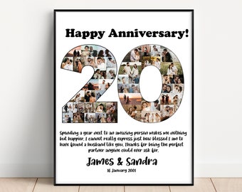 20th Anniversary Photo Collage, Personalized 20th Anniversary Gift for Husband, 20 Years Anniversary Gift for Him, Platinum Anniversary Gift