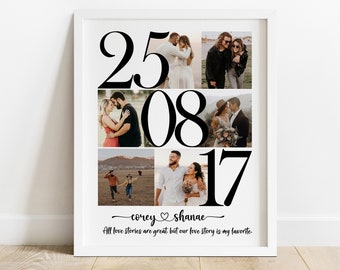 5th Anniversary Gift Photo Collage, 5 Year Anniversary Gift for Husband, Fifth Anniversary Collage Gift for Boyfriend, Number 5 Collage