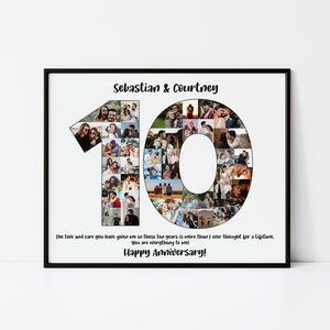 10 Year Anniversary Gift, Custom 10th Anniversary Gift for Husband, 10th Wedding Anniversary Gift, Aluminum Anniversary, Ten Year Collage