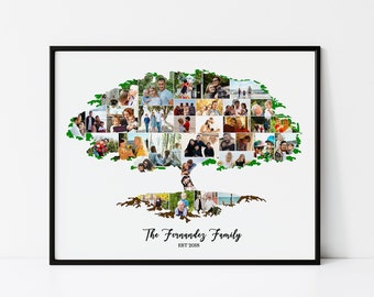 Personalized Family Tree Photo Collage, Family Photo Gift, Family Tree Wall Art, Anniversary Gift for Parents, Family Tree Photo Print