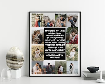 Custom 10th Anniversary Gift for Husband, 10 Year Anniversary Gift, 10th Wedding Anniversary Gift, Christmas Gift, Ten Year Collage