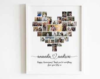 Personalised Heart Photo Collage, Custom Anniversary Gift for Boyfriend, Wedding Photo Collage, Heart Shape Photo Collage, Christmas Gift