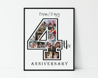 Custom 4th Anniversary Collage Gift for Husband, Personalize Fourth Anniversary Poster, Custom 4th Anniversary Gift, Custom Photo Collage
