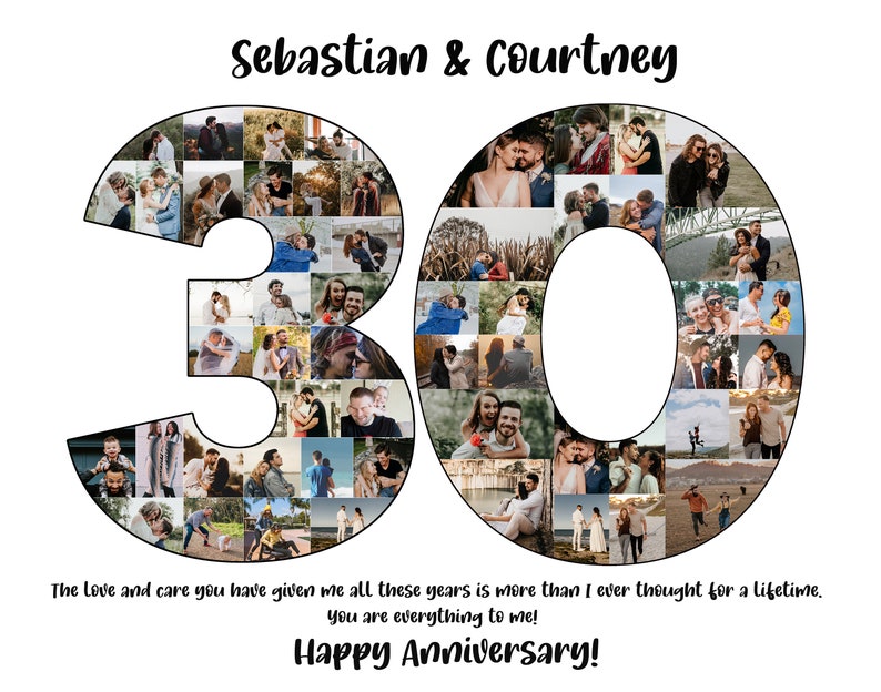 Personalized 30th Anniversary Gift, 30th Anniversary Photo Collage Gift, 30th Anniversary Collage Gift for Parents, 30 Years of Marriage image 5