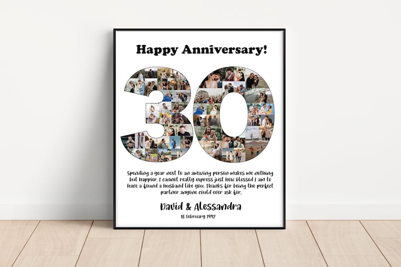 Personalized 30th Anniversary Gift, 30th Anniversary Photo Collage Gift, 30th Anniversary Collage Gift for Parents, 30 Years of Marriage image 1