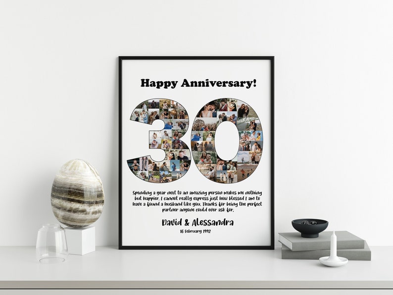Personalized 30th Anniversary Gift, 30th Anniversary Photo Collage Gift, 30th Anniversary Collage Gift for Parents, 30 Years of Marriage image 2