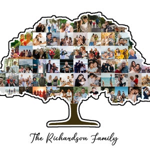 May include: A collage of family photos in the shape of a tree with the text "The Richardson Family" at the bottom.