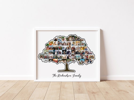 Personalized Family Tree Photo Collage, Family Photo Gift, Family Tree Wall Art, Anniversary Gift for Parents, Family Tree Photo Print