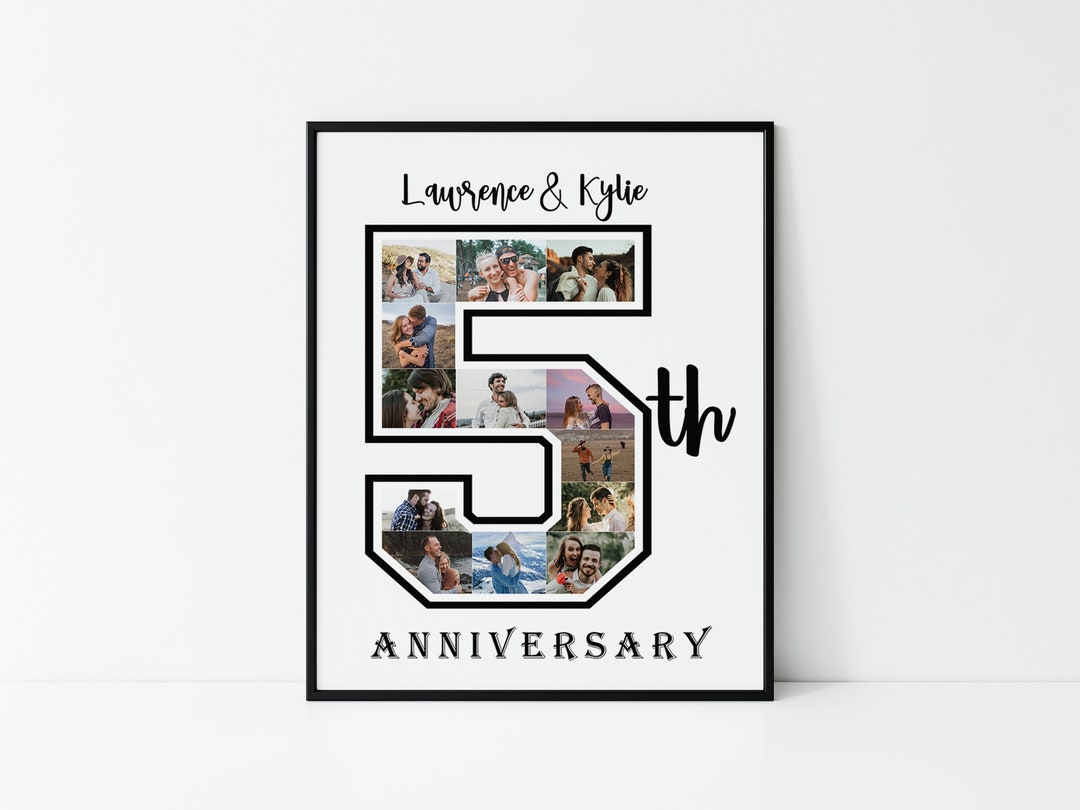 Custom 5th Anniversary Gift for Husband, Number 5 Year Picture Collage ...