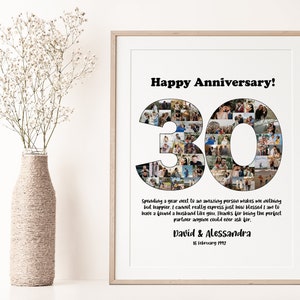 Personalized 30th Anniversary Gift, 30th Anniversary Photo Collage Gift, 30th Anniversary Collage Gift for Parents, 30 Years of Marriage image 3