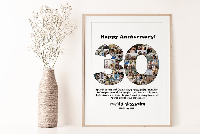 Personalized 30th Anniversary Gift, 30th Anniversary Photo Collage Gift, 30th Anniversary Collage Gift for Parents, 30 Years of Marriage image 3
