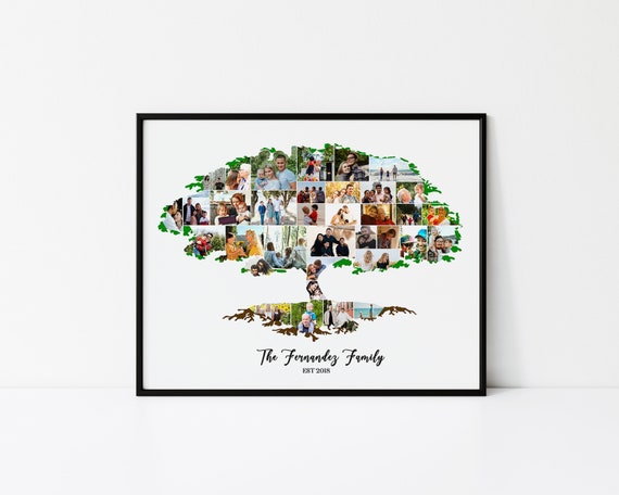 Personalized Family Tree Photo Collage, Family Photo Gift, Family Tree Wall Art, Anniversary Gift for Parents, Family Tree Photo Print