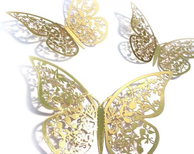 12 Pack Mixed Size Foiled Butterflies Cake Decoration Cake Topper Cupcake Gold Rose Gold Silver Butterfly Wall Decor Party