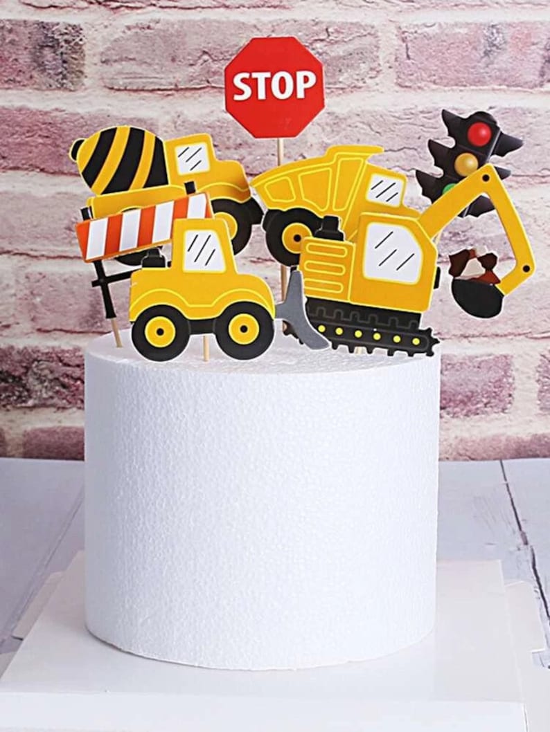 Digger Cake Decoration Set, Construction Cake, Boys Cake, Birthday, Cake Topper, Cake Accessories, Baking Supplies, Birthday Party, Cupcake image 1