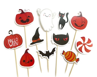 Halloween Cupcake Toppers, Halloween Party, Spooky, October, Autumn, Cake Toppers, Cake Accessories, Spooky Season, Ghosts, Pumpkins, Bats,