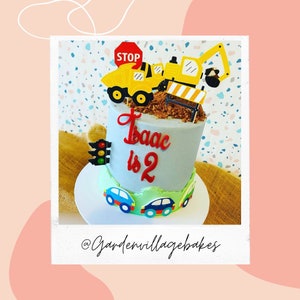 Digger Cake Decoration Set, Construction Cake, Boys Cake, Birthday, Cake Topper, Cake Accessories, Baking Supplies, Birthday Party, Cupcake image 6