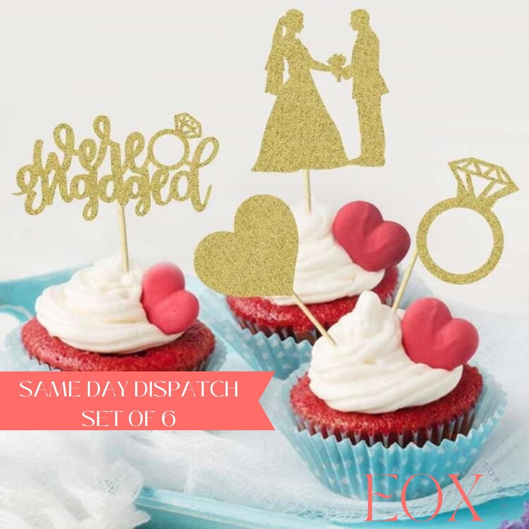 Engagement Cupcake Toppers Set of 6, Cake Topper, Bride to Be, Were