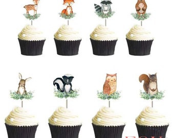 Woodland Animal Cupcake Toppers, Childs Birthday, Animal Cake Topper, Fox Cupcakes, Rabbit, First Birthday, Baby Shower, Animal Cake,