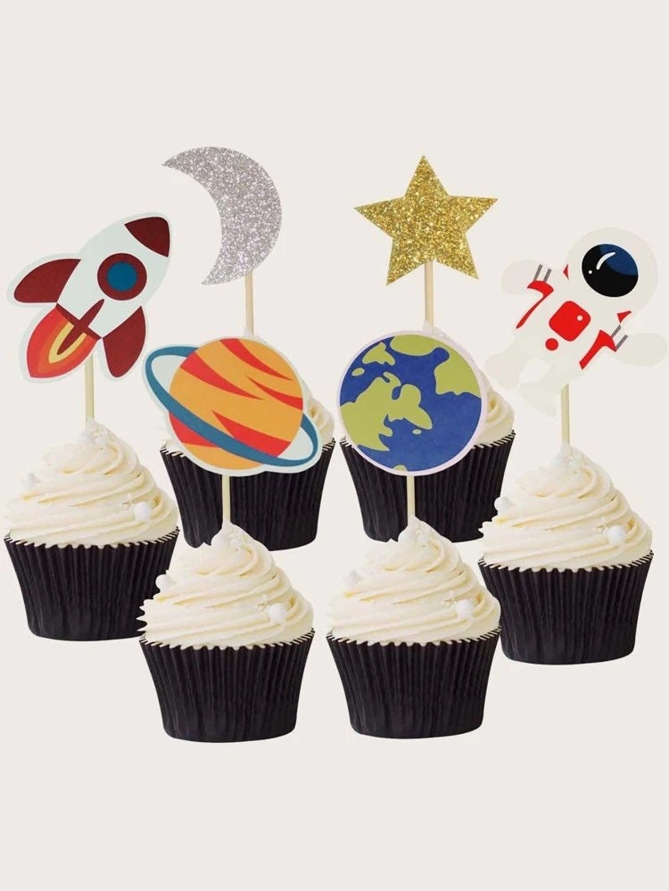 22 decorazioni per torte spaziali, decorazioni per cupcake a tema