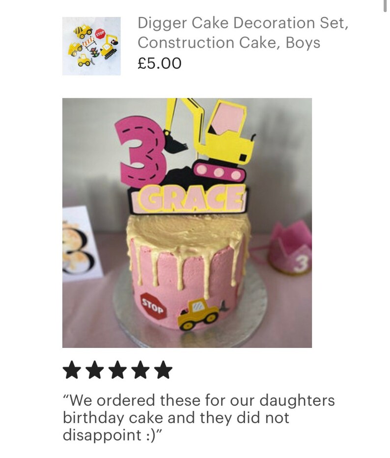 Digger Cake Decoration Set, Construction Cake, Boys Cake, Birthday, Cake Topper, Cake Accessories, Baking Supplies, Birthday Party, Cupcake image 7