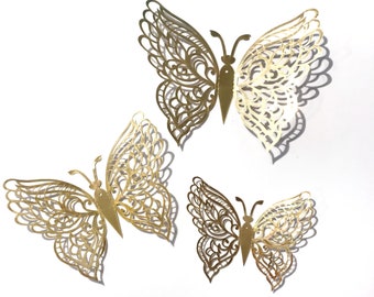 12 Pack Mixed Size Foiled Butterflies / Cake Decoration, Cake Topper, Cupcake, Gold, Rose Gold, Silver, Butterfly, Wall Decor, Party, Home,