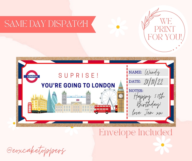 LONDON Personalised Holiday Ticket, Youre going to London Surprise Gift, Holiday Voucher, City Break Surprise, Birthday Present, image 2