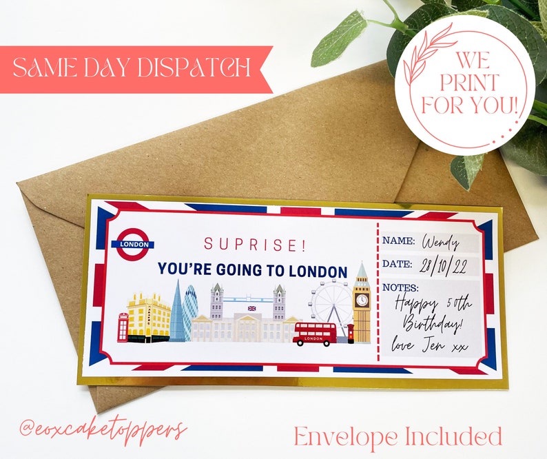 LONDON Personalised Holiday Ticket, Youre going to London Surprise Gift, Holiday Voucher, City Break Surprise, Birthday Present, image 1