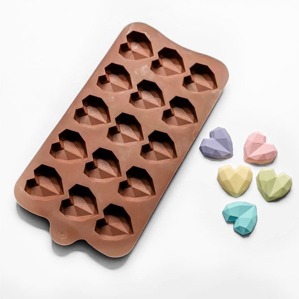 Mini GEO Heart Mold / Mould, Cake Making, Chocolate, Soap, Wax, Resin, Candy, Candle, Fondant, Jewellery, Clay, IceCube, PetTreat, Bake,