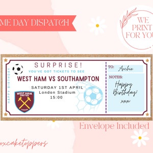 FOOTBALL Personalised Ticket, Football Match, Surprise Gift, Football Voucher, Birthday Surprise, Birthday Present, Football Team, Soccer, image 2