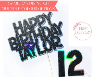Double Layer Customised Cake Topper, Happy Birthday, Glitter Cardstock, Personalised, Custom Cake Topper, Birthday Celebration, Decoration