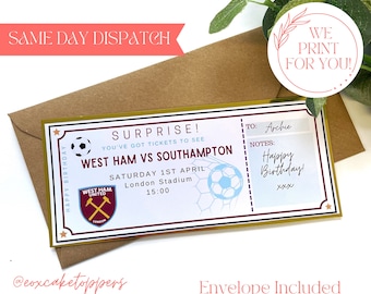 FOOTBALL Personalised Ticket, Football Match, Surprise Gift, Football Voucher, Birthday Surprise, Birthday Present, Football Team, Soccer,