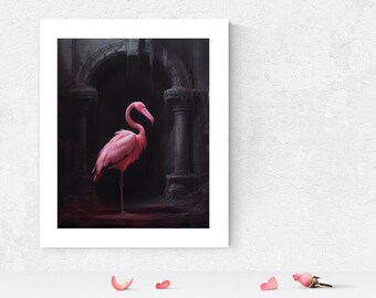 Gothic Pink Flamingo, wall art, wall decor, matted fine art print